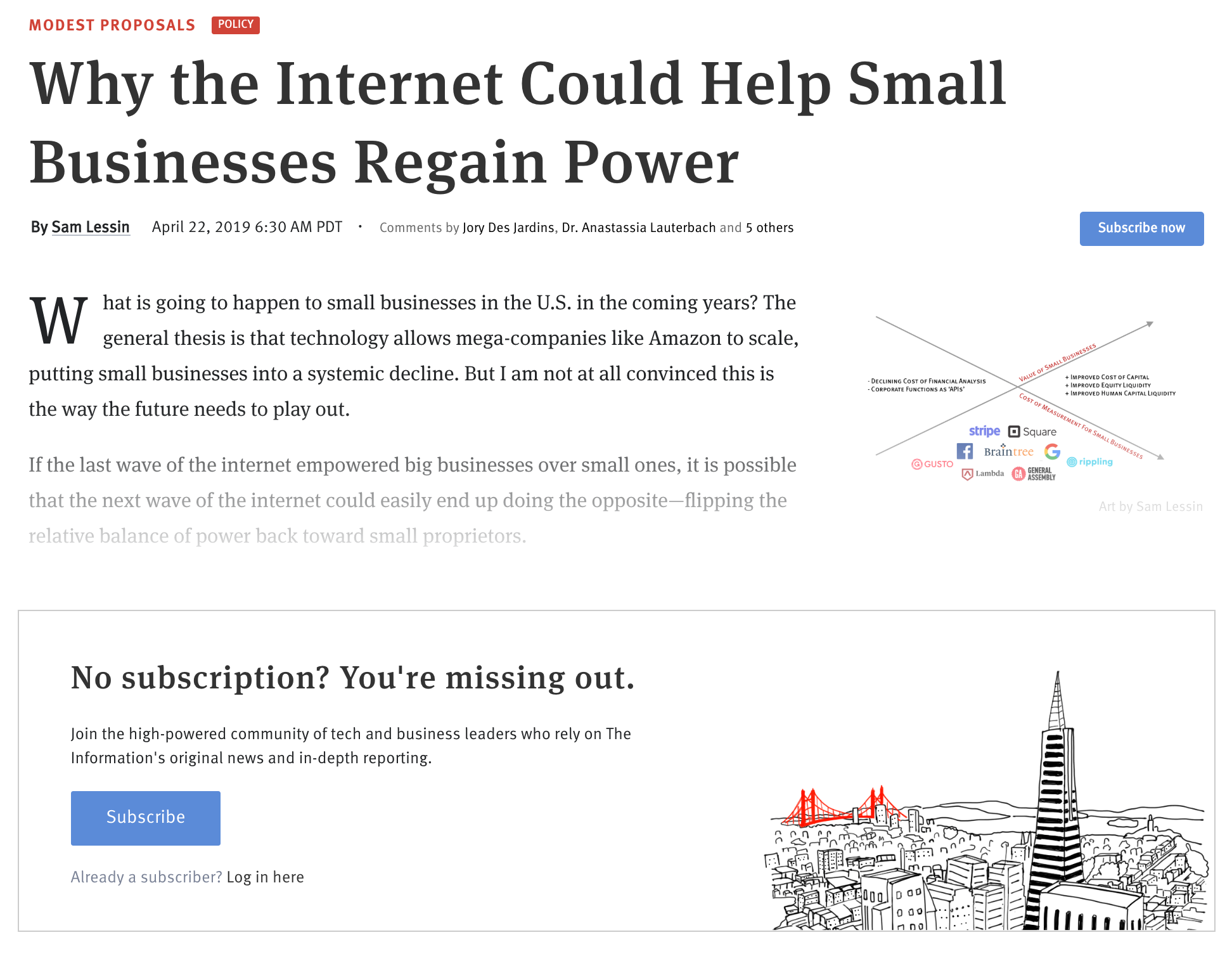 An example of gated content on The Information