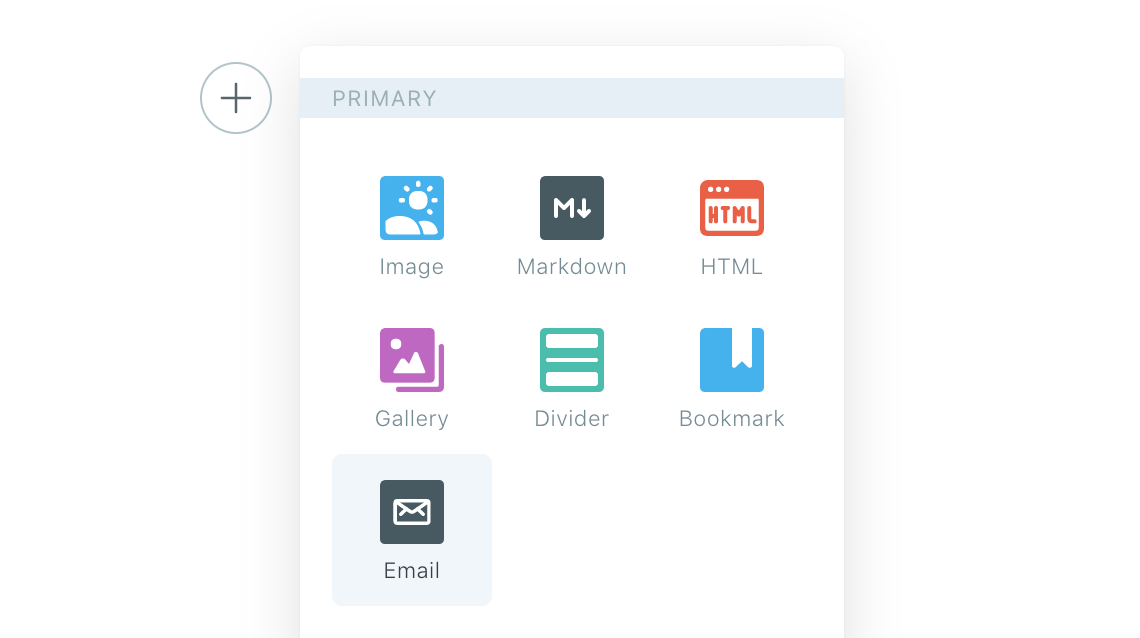 Dynamic menu with email card highlighted