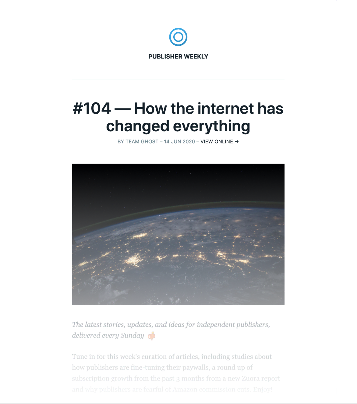 Email newsletter example in Ghost