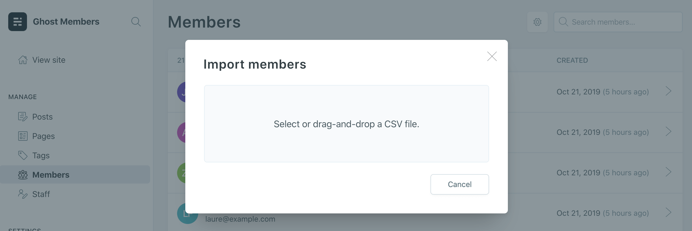 Importing members in Ghost
