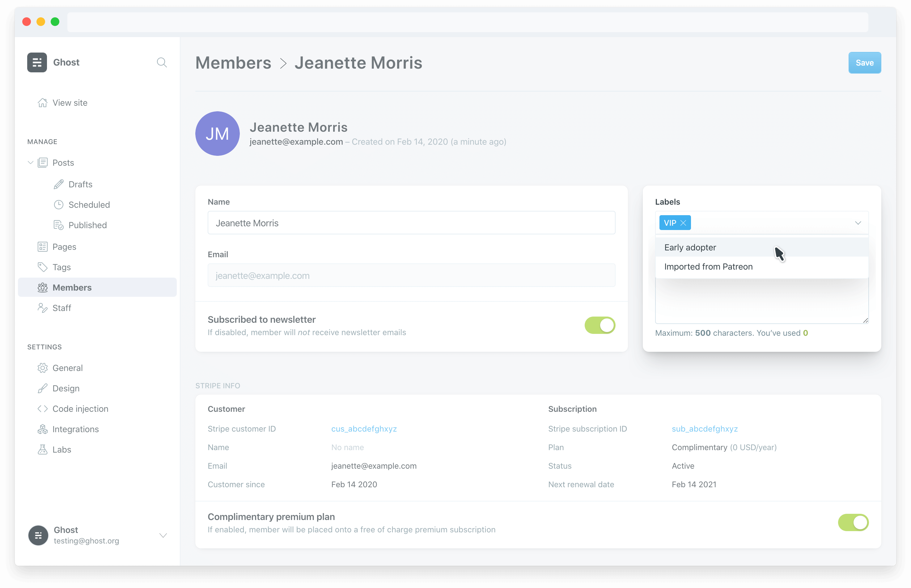 Members profiles in Ghost