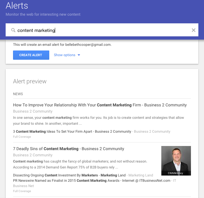 Google Alert preview
