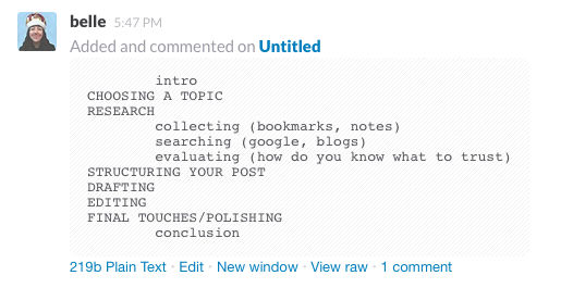 Slack summary snippet