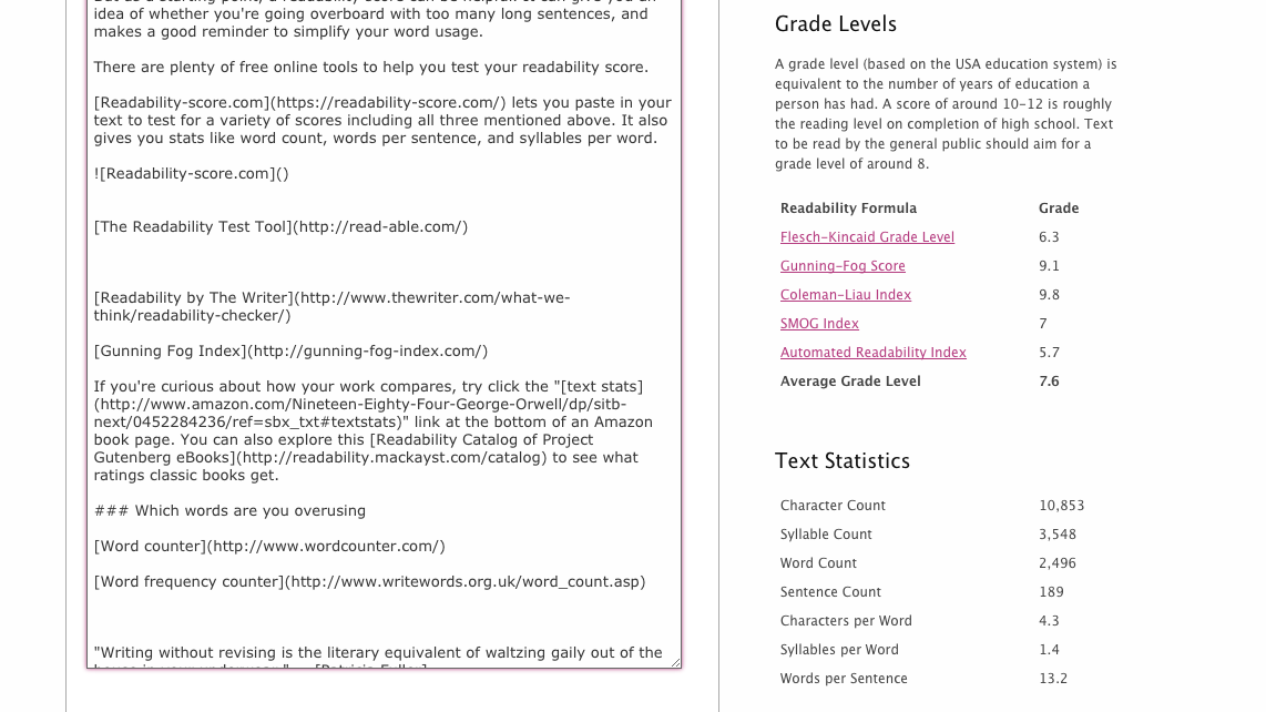Readability-score.com results