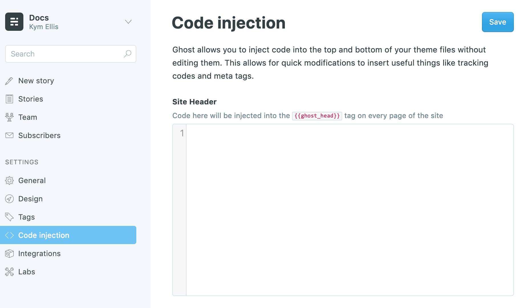 site-wide code injection in Ghost