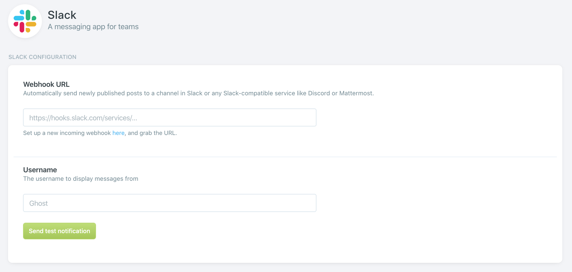 Ghost Admin Slack integration