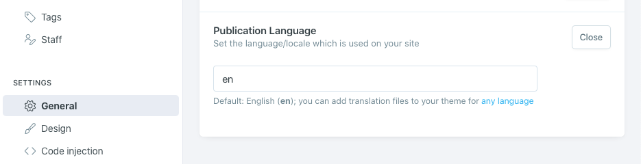 Publication Language setting in Ghost admin