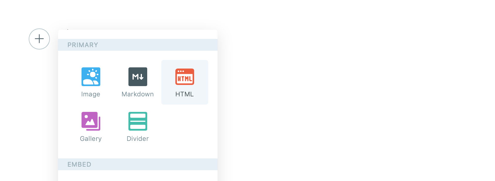 HTML card being highlighted in card options