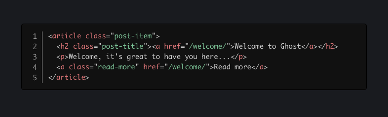 Example code block with syntax highlighting with a dark theme and minor styles added