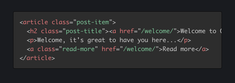 Example code block with syntax highlighting with a dark theme added
