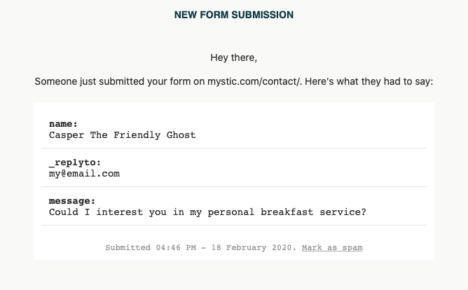 Example of a message arriving in your email inbox