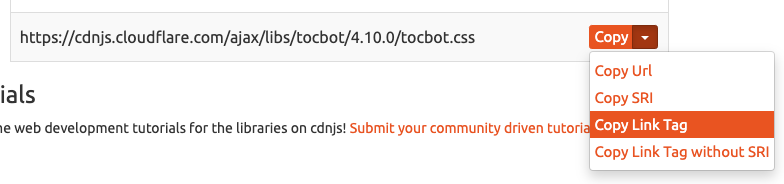 Tocbot CSS tag on cdnjs.com