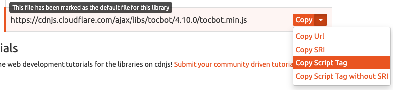 Tocbot JS tag on cdnjs.com