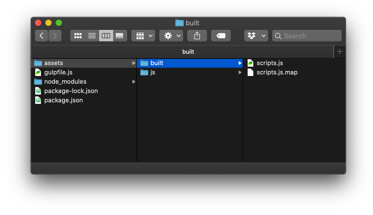 Example of the files built after running the gulp js command