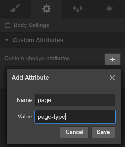 An example of adding a custom attribute in Webflow