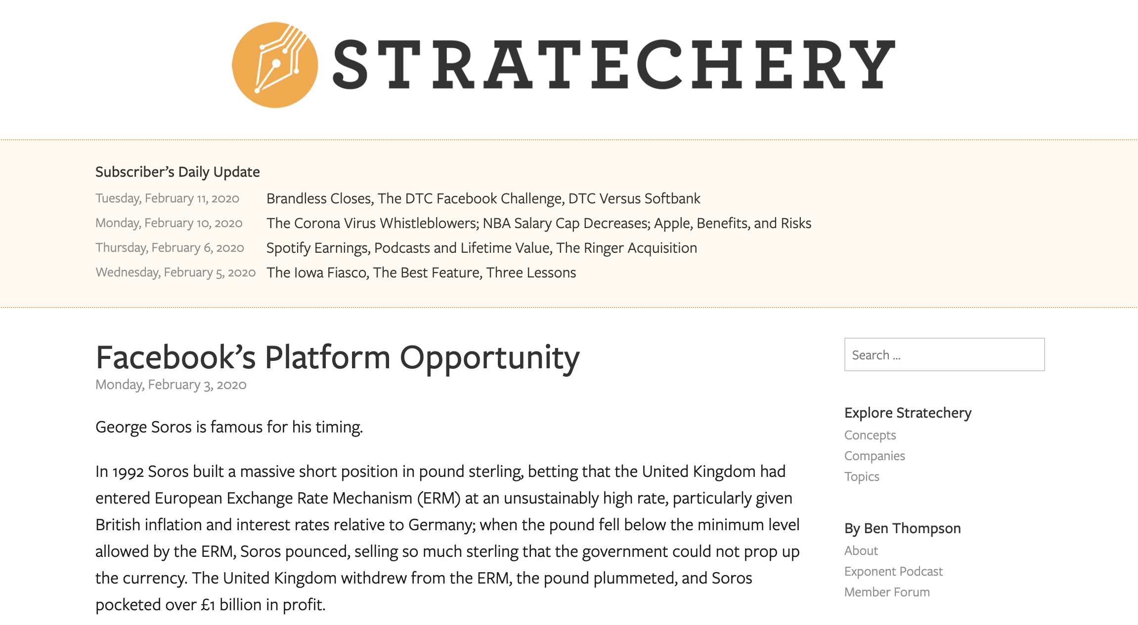 Stratechery homepage
