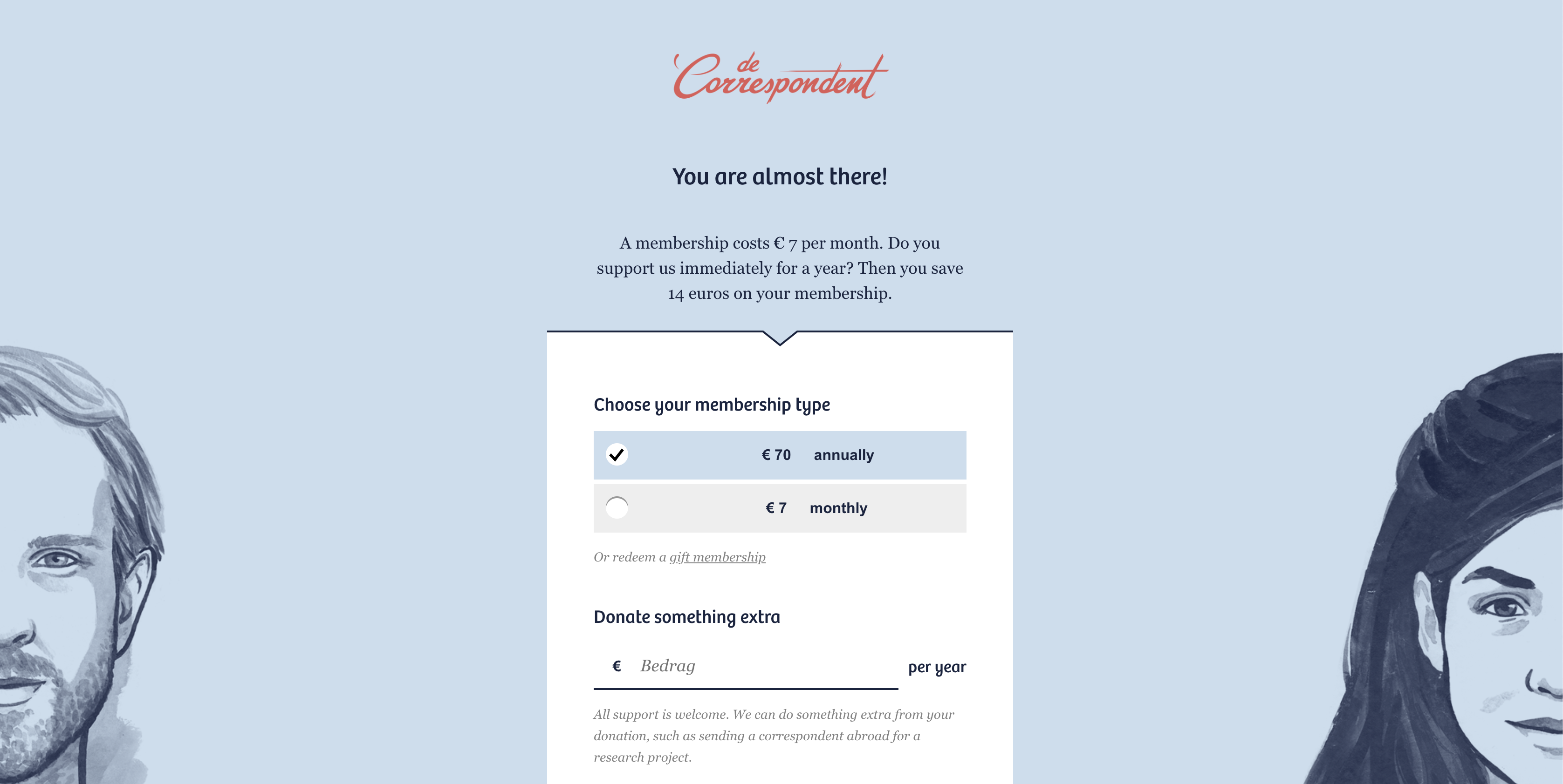 De Correspondent sign up page